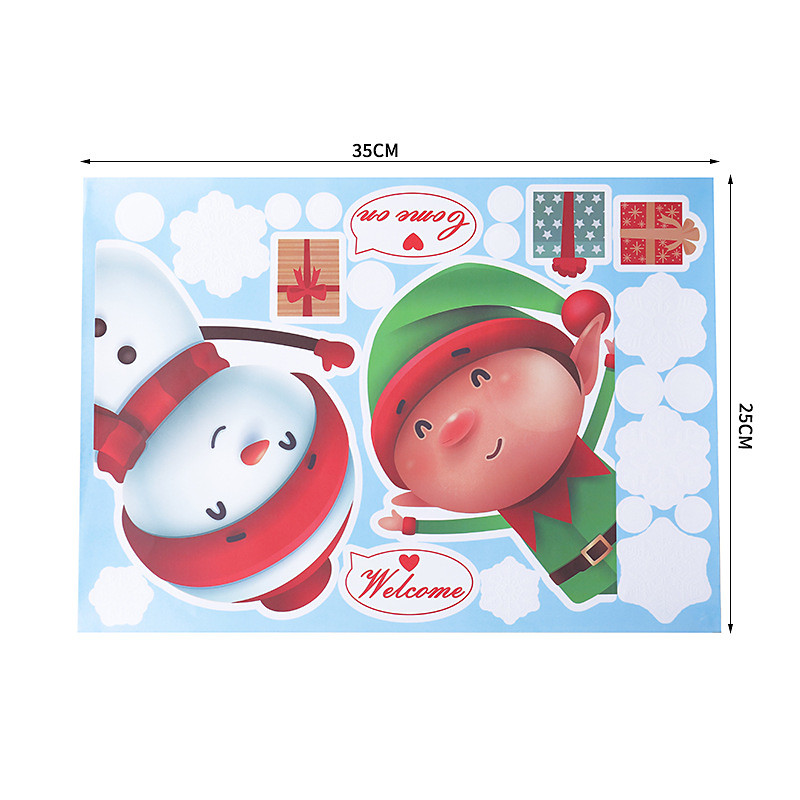 Christmas Stickers Santa Claus Snowman Glass Stickers Window Decoration Snowflake Elk Window Stickers Double-Sided Effect Decoration