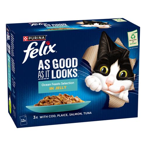 12 x 85g Ocean Feasts in Jelly Felix As Good As It Looks Wet Cat Food