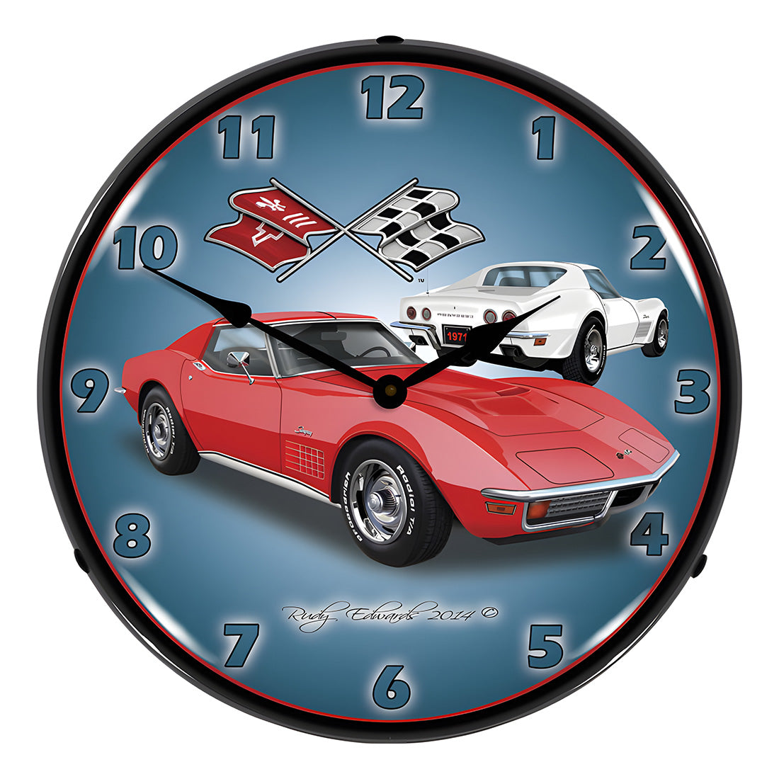 Collectable Sign and Clock 1971 Red Corvette Stingray Backlit Wall Clock