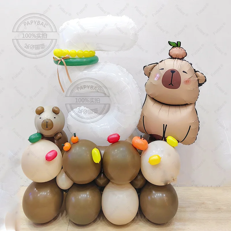 Cartoon Capybara Thema Ballon Set Tier Kind Geburtstag Party Dekore mit 32nch weiße Schaum Nummer Baby Dusche Globos Geschenk Spielzeug Image