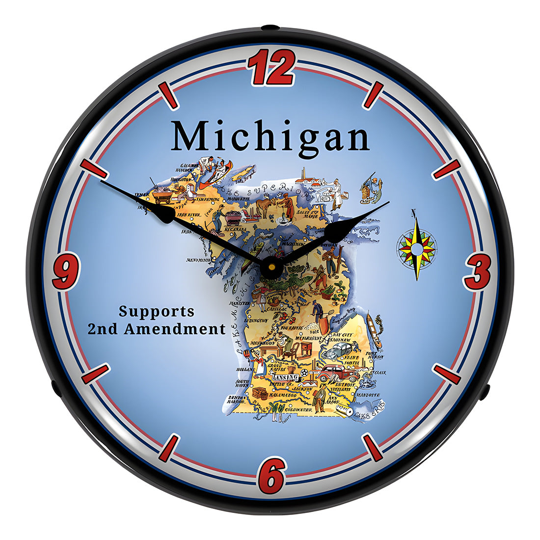 Collectable Sign and Clock Michigan Supports the 2nd Amendment Backlit Wall Clock