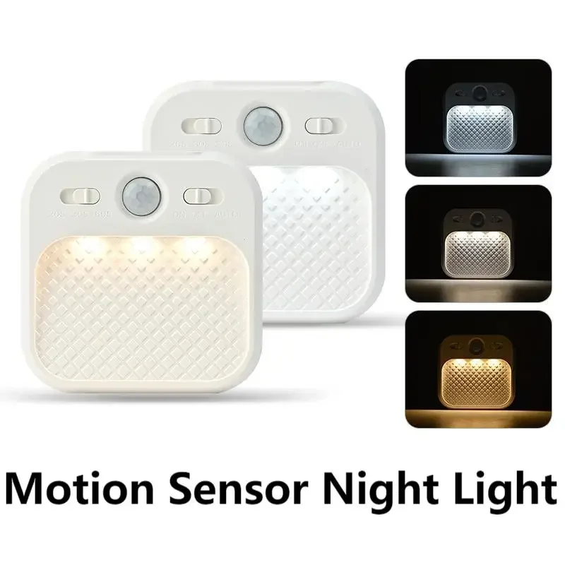 LED-Nachtlicht mit Bewegungsmelder, 3 Farben, dimmbar, magnetische Wandleuchte, USB wiederaufladbar, kabelloses Induktionslicht für Schlafzimmer, Küche