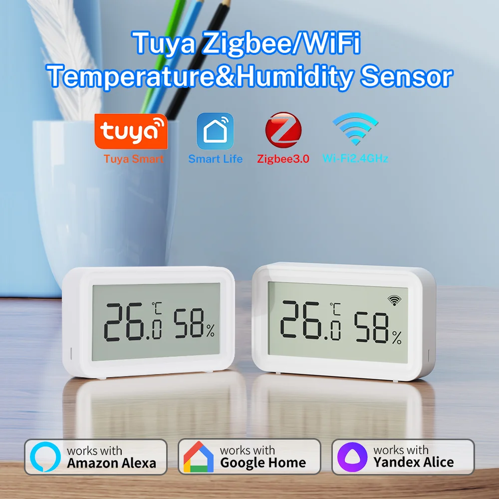 Tuya Zigbee WiFi Temperatur Feuchtigkeit Sensor InDoor Für Smart Home APP Fernbedienung SmartLife Arbeit mit Alexa Google Assistent Image