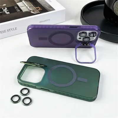 Camera Holder Frosted Protective Case For iPhone 16 15 14 13 12 Pro Max 16 Plus Magnetic Magsafe Wireless Charge Anti Drop Cover