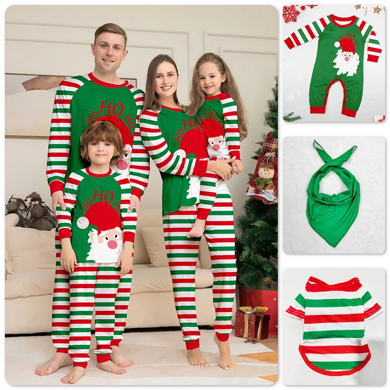 Pyjama-Set mit Weihnachtsmann-Aufdruck 2023, Eltern-Kind-Outfit, langärmeliges Oberteil mit Rundhalsausschnitt und gestreiften Hosen, Nachtwäsche und Loungewear Image