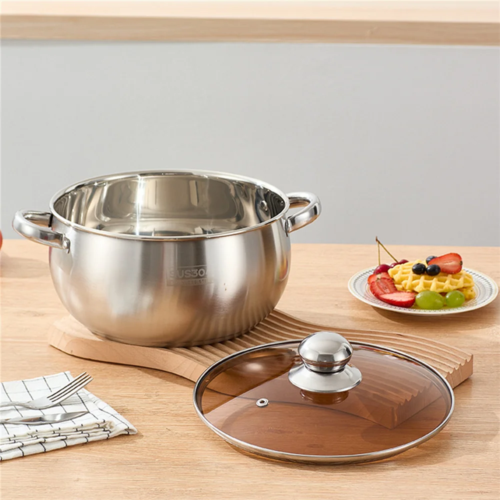 1 Stück Suppentopf mit Glasdeckel, Edelstahl-Suppentopf, Mehrzweck-Suppentopf, Kochtopf, Saucentopf für Chili, Nudeln, Curries, Image