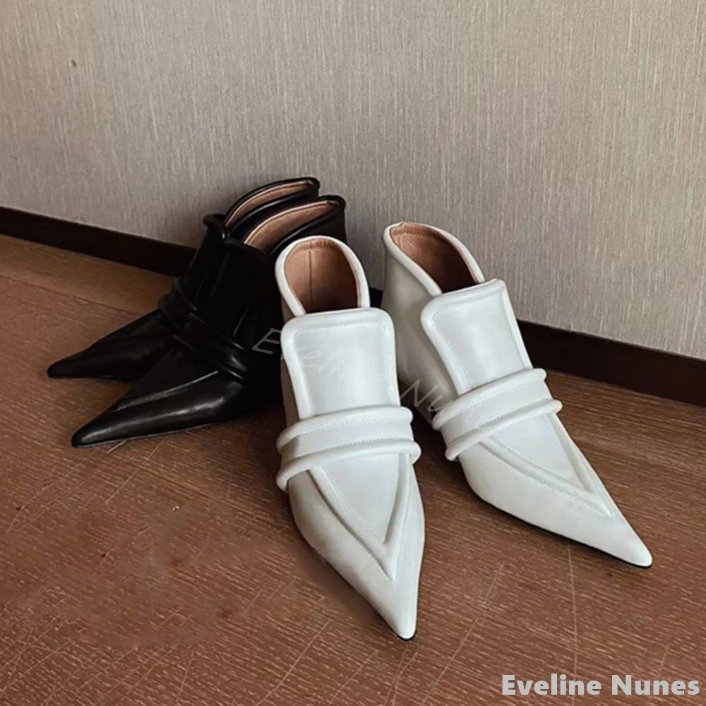 Retro Spitzschuh, vielseitige Mode-Stiefeletten für Damen, weißes Leder, klobige Absätze, Slip-on-Loafer, 2025, Herbst, neue High-Top-Schuhe
