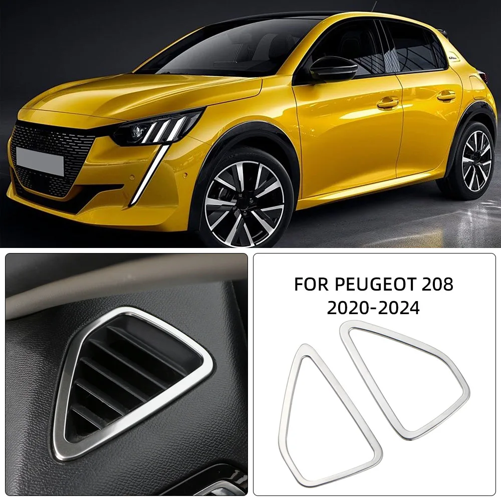 Für Peugeot 208 E208 2020-2024 Linkslenker Auto Front Air Vent Abdeckung Edelstahl Innen Trim Dekorative Aufkleber Image