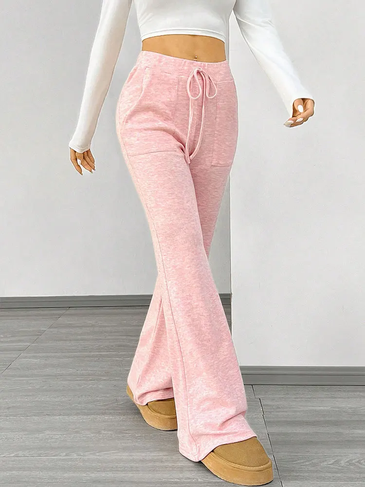 Frauen Hosen Sommer Neue Mode Streetwear Beiläufige Dünne Taschen Spitze-up Hosen Rosa Sexy Weibliche Dünne Gestrickte Hosen kleidung