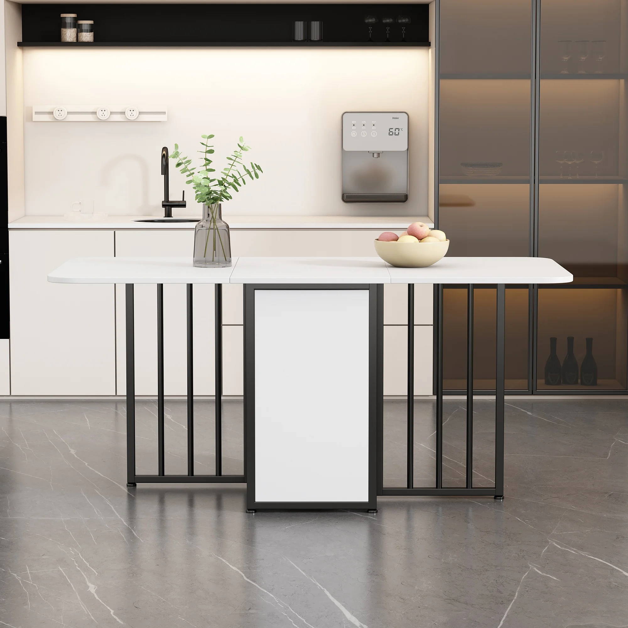 Esstisch, Ausziehbar, Klappbar, Platzsparend, mit Stauraum für Küchenutensilien