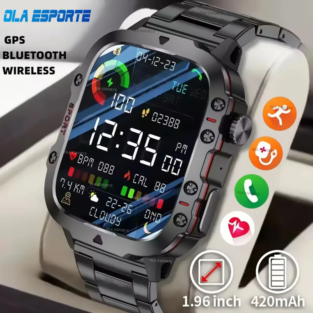 2025 Military SmartWatch Männer IP68 5ATM Outdoor Sport Fitness Tracker Wasserdichte GPS Überwachung 1,96 Zoll BT Anruf Für Android IOS Image