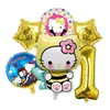 6 Stück Biene Hello Kitty Ballon 32 Zoll Gold Nummer 1-9 Geburtstagsballon Set Sanrio Mottoparty Dekoration Cartoon Festliche Lieferungen