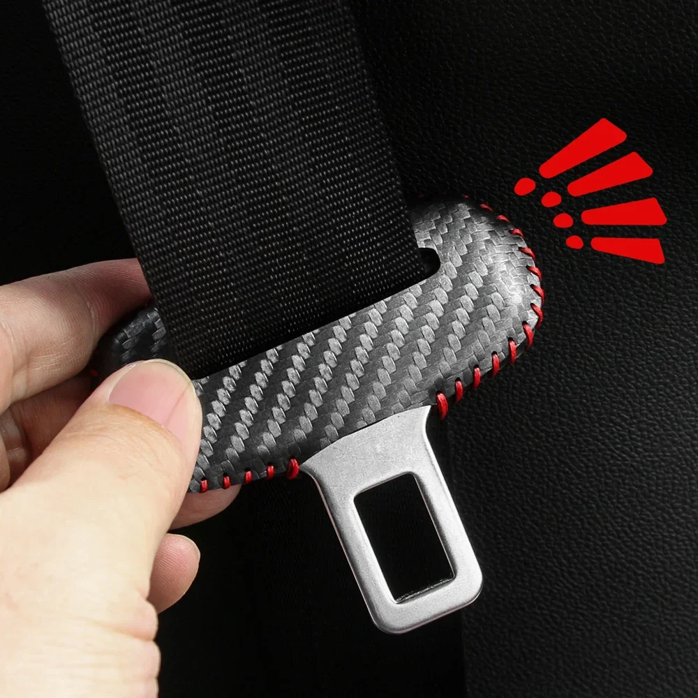 Carbon Faser Universal Auto Sitz Gürtel Schnalle Clip Protector leder Innen Taste Fall Anti-Scratch Abdeckung Sicherheit Zubehör Image