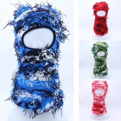 Balaclava Distressed Ski Mask Knitted Beanies Hats Camouflage Skullies Elastic Cap Winter Warm Full Face Shiesty Mask Ski Hats