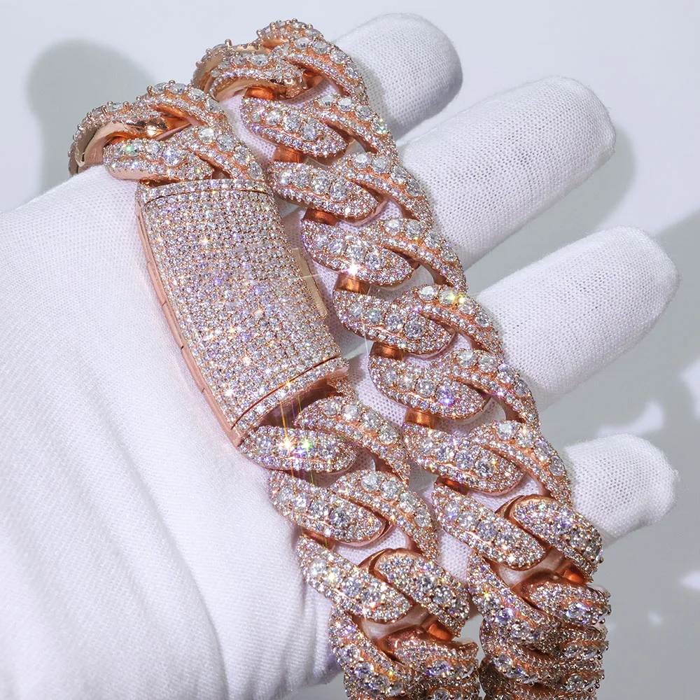 ESKEEM 22/24 mm volle kubanische Kette, rosévergoldet, Zirkonia-Halskette für Herren, Hip-Hop-Schmuck