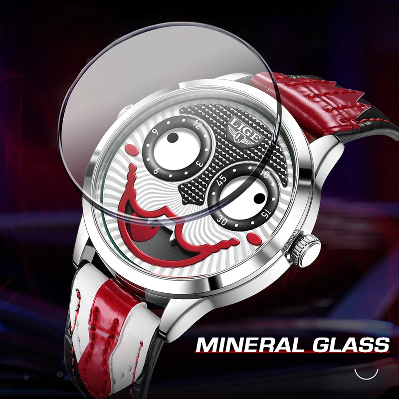 TOP LIGE Herrenuhr Clown-Zifferblattuhr Einzigartige seltsame Mode Coole Quarz-Armbanduhr Wasserdichte Uhren für Männer Relogios Masculino Image