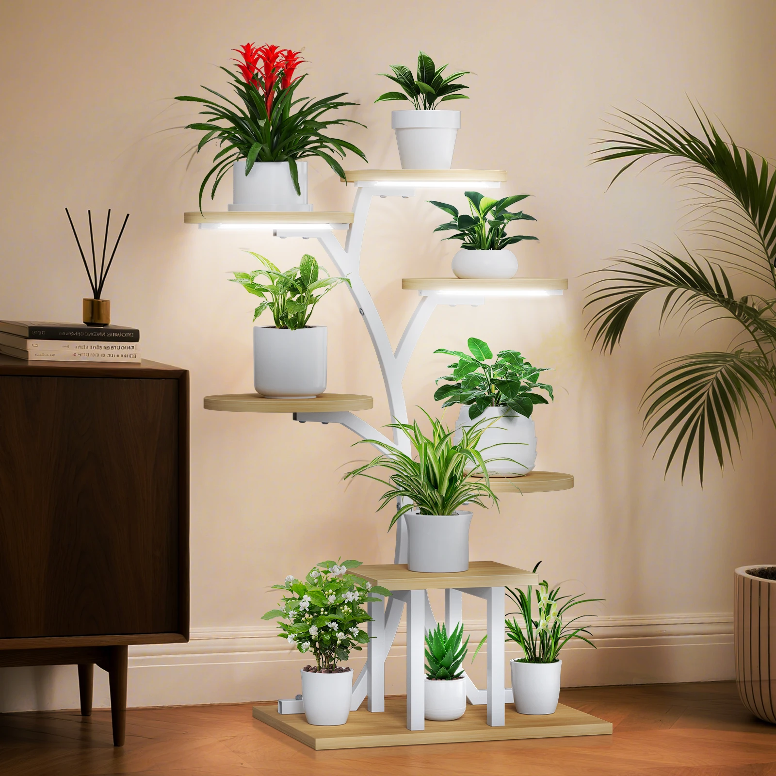 Pflanzenständer für den Innenbereich, Pflanzentopfständer, hoher Pflanzenständer, Blumenständer, Pflanzenregal, Pflanzenständer mit Wachstumslichtern, Pflanzenhalter Image