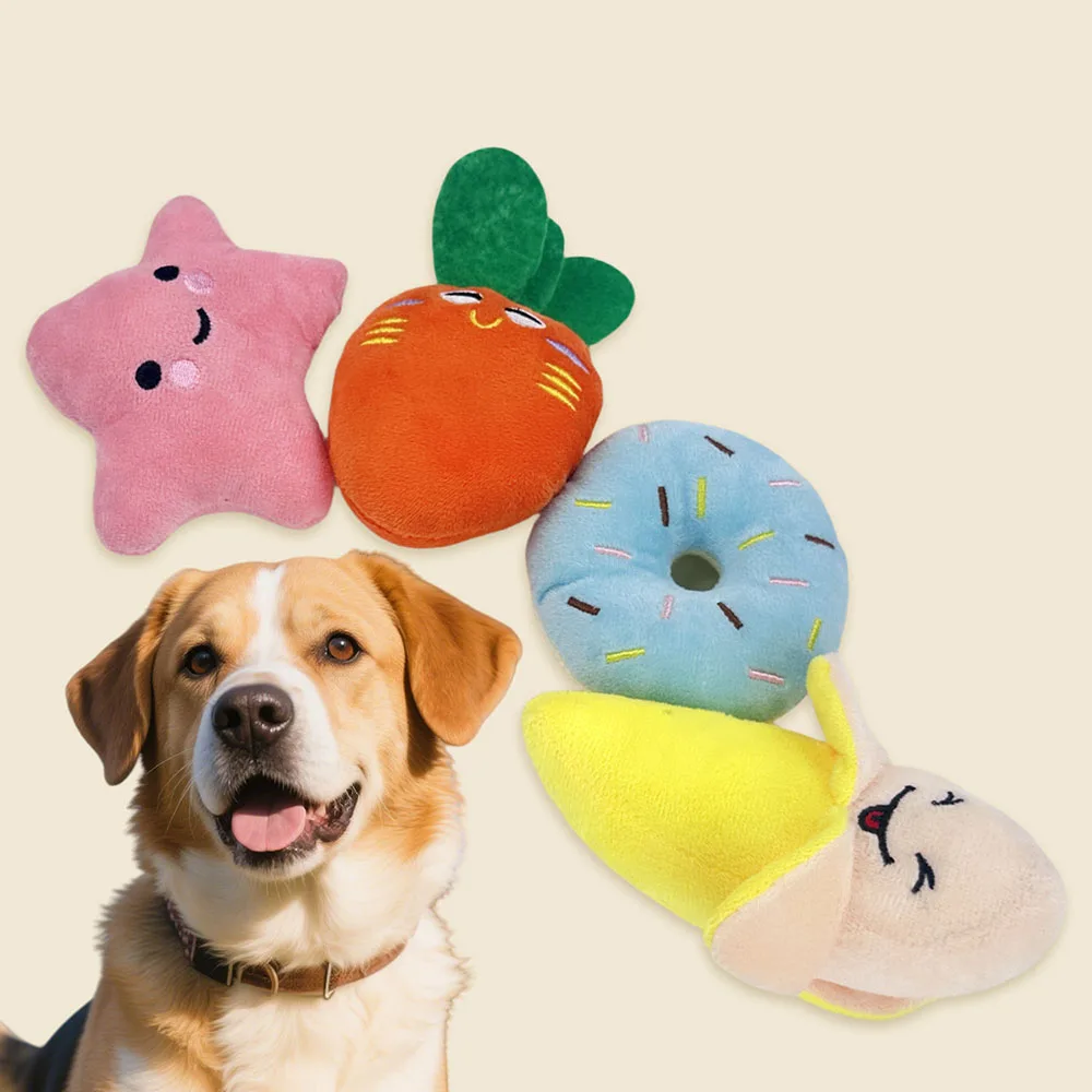 Cartoon-Frucht-Haustierspielzeug, Stern/Banane, mit Knisterpapier und Quietscher, bissfest, zum Kauen von Katzen und Hunden, Mahlen der Zähne alleine spielen Image