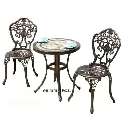 Outdoor Cast Aluminum Tables and Chairs Set Courtyard Garden Urniture Terrace Combination Leisure Metal Round Patio Table p c