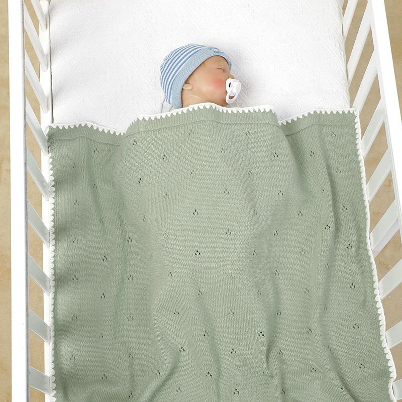 Baby Decke Gestrickte Infant Kinderwagen Swaddling Wrap 90*70CM Plaid Super Weiche Neugeborenen Jungen Mädchen Bettwäsche Quilt Mode aushöhlen Image