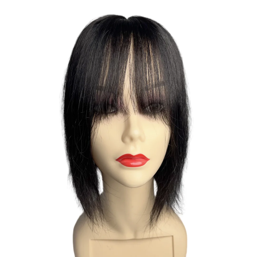 Haaraufsätze für Frauen, Haaraufsätze mit Pony, 10 x 11 cm, Spitze, PU-Basis, Clip-in-Pony-Haar, echte Echthaarabdeckung, graues Haar Image