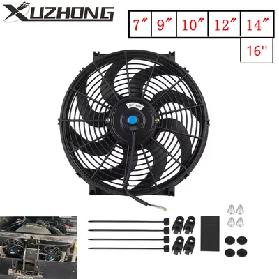 Universal 7/9/10/12/14/16 Inch 12V 80W 2100RPM Car Air Conditioning Cooling Fan Blade Cool Mounting Kit