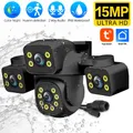 Telecamera IP WiFi a tre obiettivi 15MP 4K HD Tuya Smart Life PTZ Telecamera di videosorveglianza CCTV di sicurezza domestica wireless Rilevazione umana