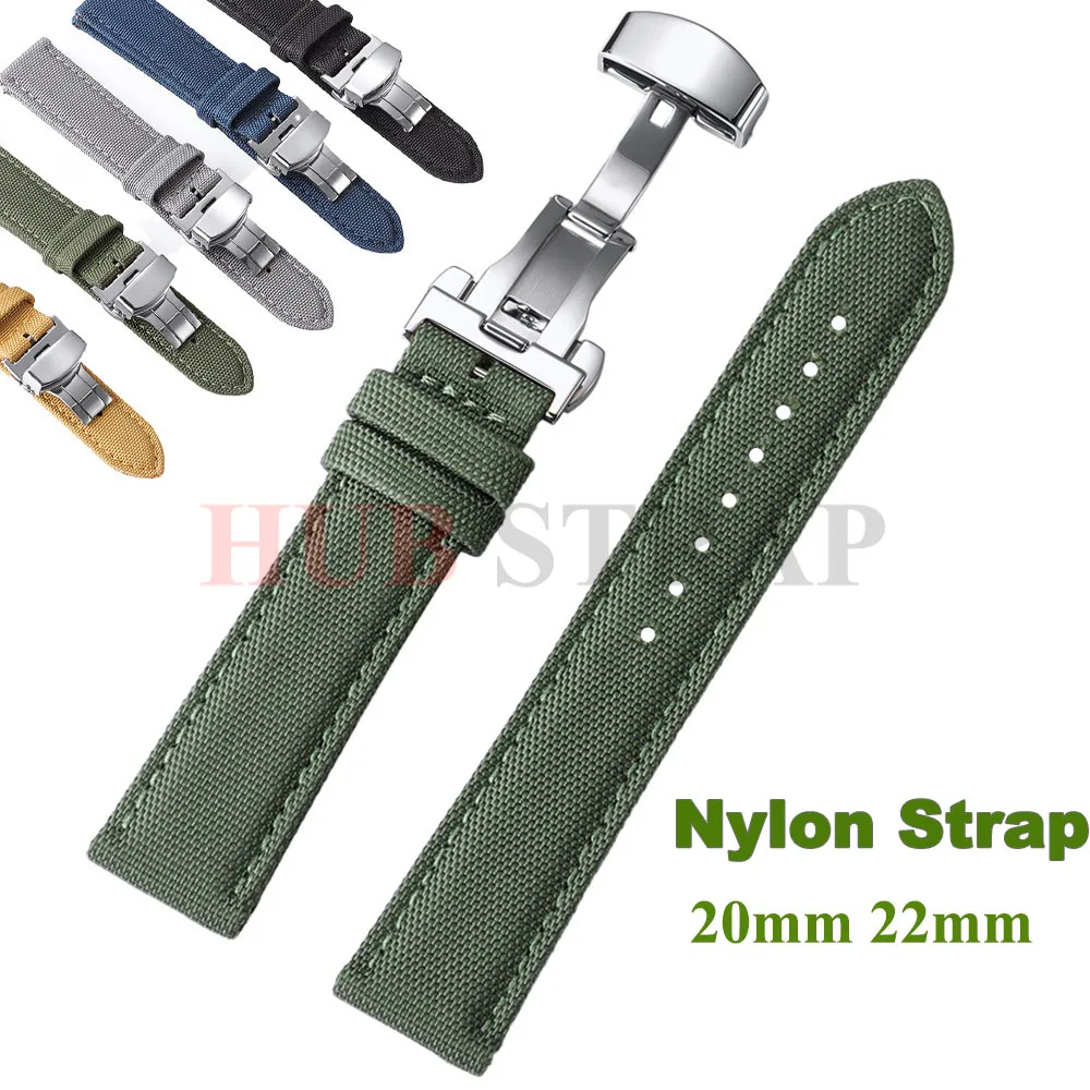 20 22 mm Segeltuch-Uhrenarmband für Seiko Business, Nylon-Schmetterlingsschnalle, wasserdicht, für Omega, Herren und Damen, Schnellverschluss-Armband Image