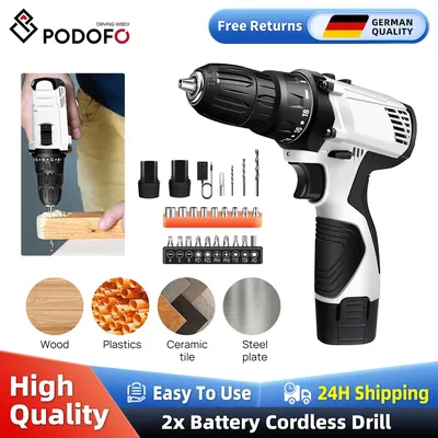 Podofo 23Pcs 12V Electric Lithium Ion Drills Driver Screwdriver Set, Cordless Drill Driver Kit for Home Garden Metal Wood