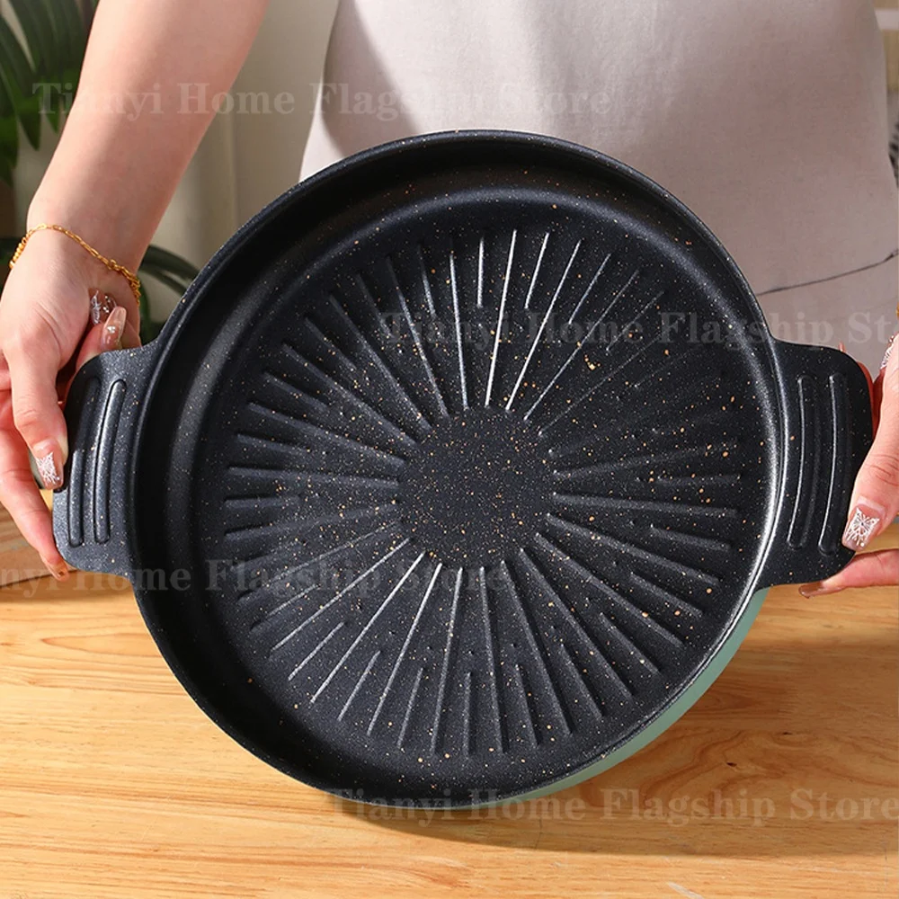 Grill Pfanne Runde Antihaft-Grill Platte Koreanische Haushalt BBQ Grill Outdoor Reise Camping Braten Pan wok Küche Zubehör