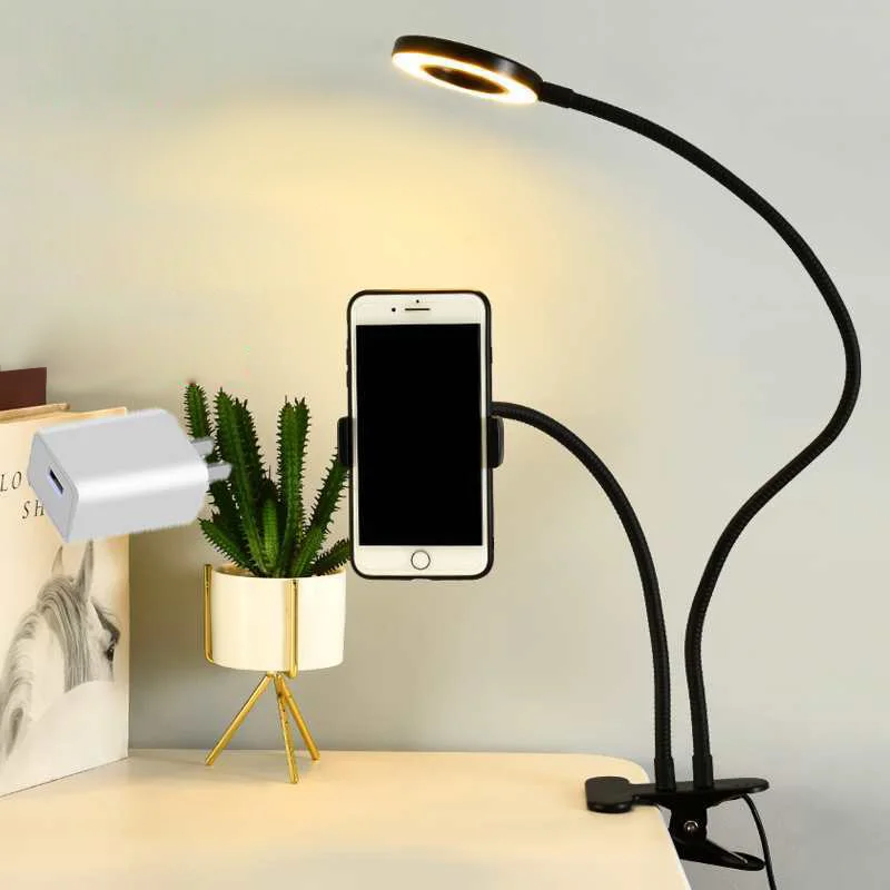 Universeller flexibler Handyhalter mit Selfie-Ringlicht, Büro-Lazy-Halterung, Schreibtischlampe, LED-Licht für Live-Stream, Fülllicht