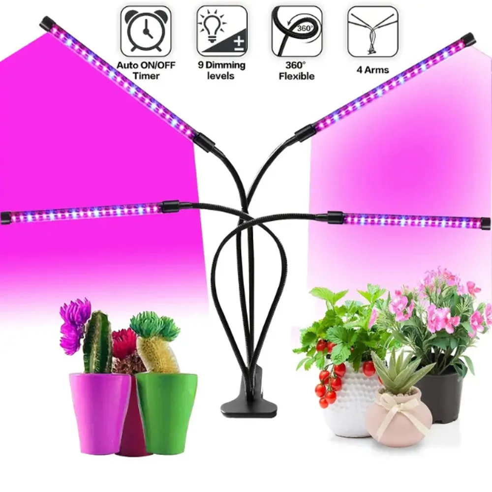 Rote und blaue Vollspektrum-LED-Pflanzenlampe mit USB-Schnittstelle und Clip zum Dimmen des Timings.