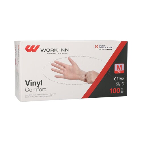 WORK-INN/PS Handschuhe, Vinyl puderfrei "Comfort" transparent Größe M Image