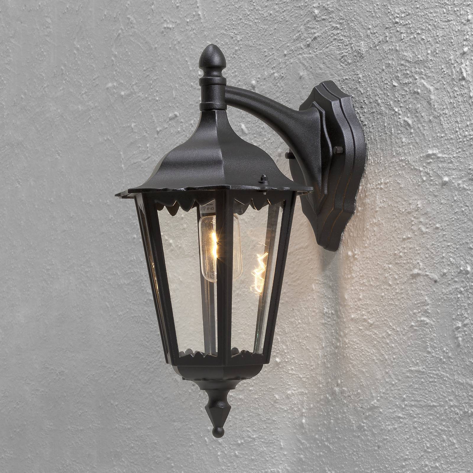 Konstsmide Outdoor Wall Light FIRENZE, dimmable, Black, Glass, Country House / Rustic, Outdoor Wall Light