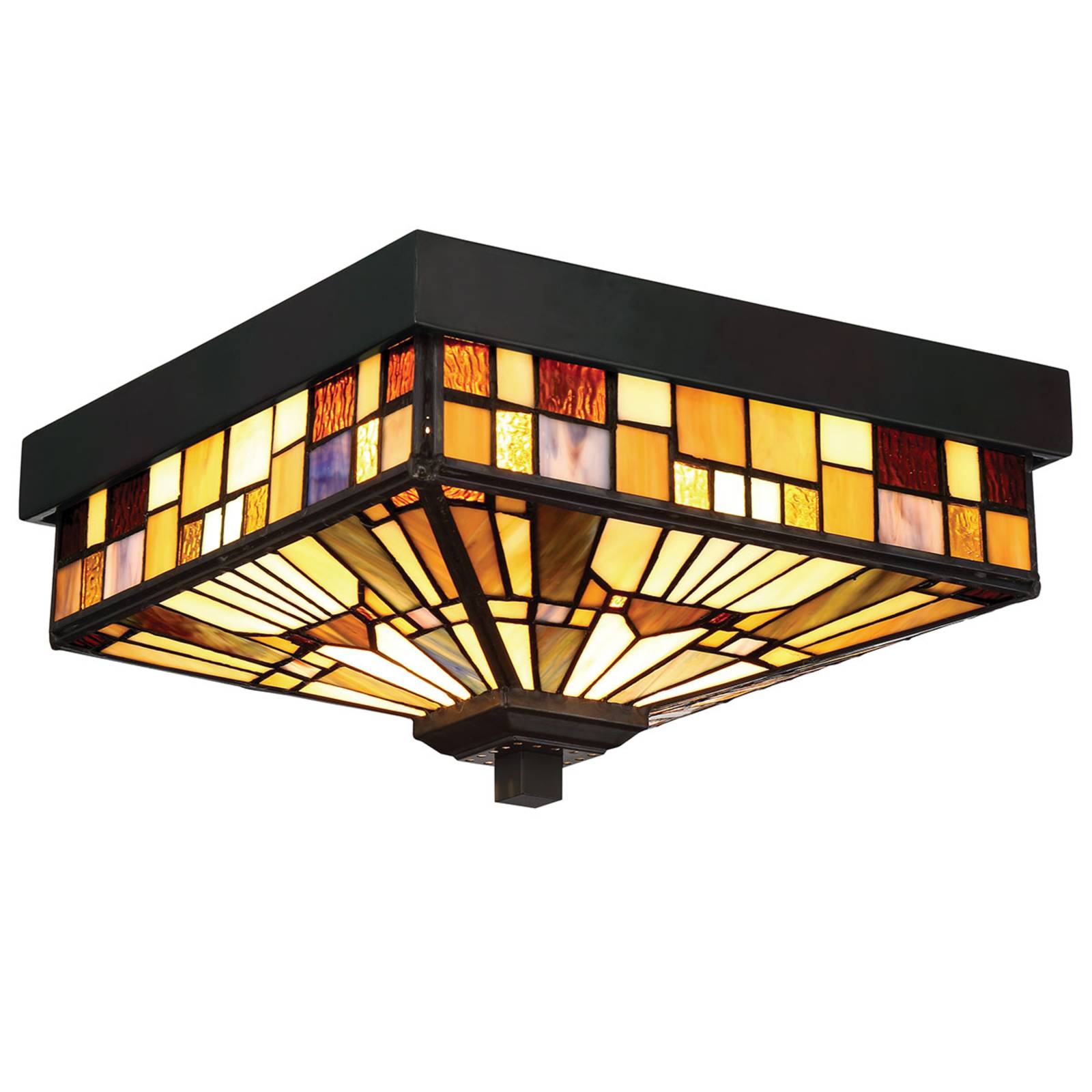 QUOIZEL Outdoor ceiling light Inglenook, Tiffany design dimmable, Bronze / antique brass, metal, Tiffany, Ceiling Light Outdoor