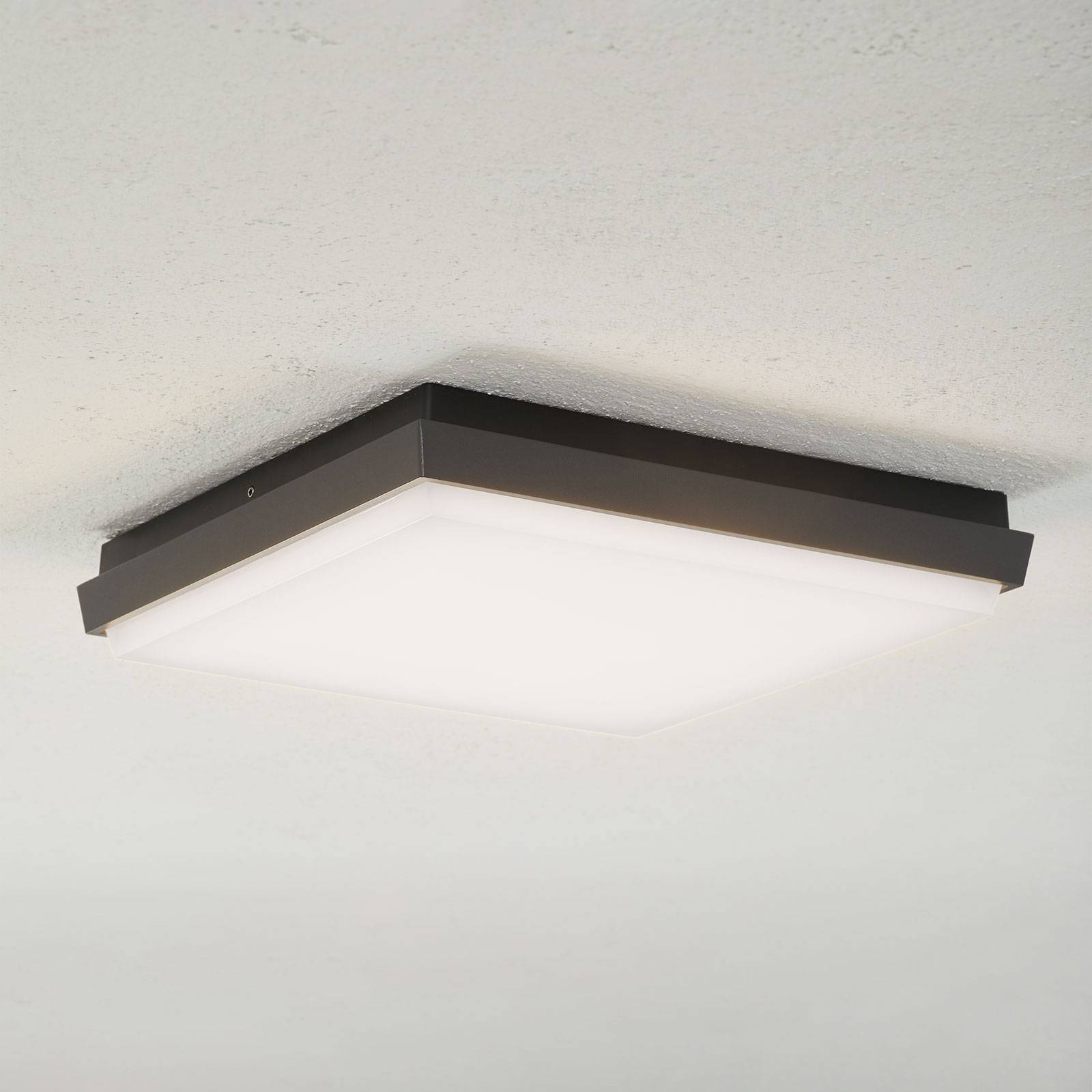 Lucande LED outdoor ceiling light Amra, 30 cm, angular, anthracite Amra, Black, Plastic, Modern, Ceiling Light Outdoor