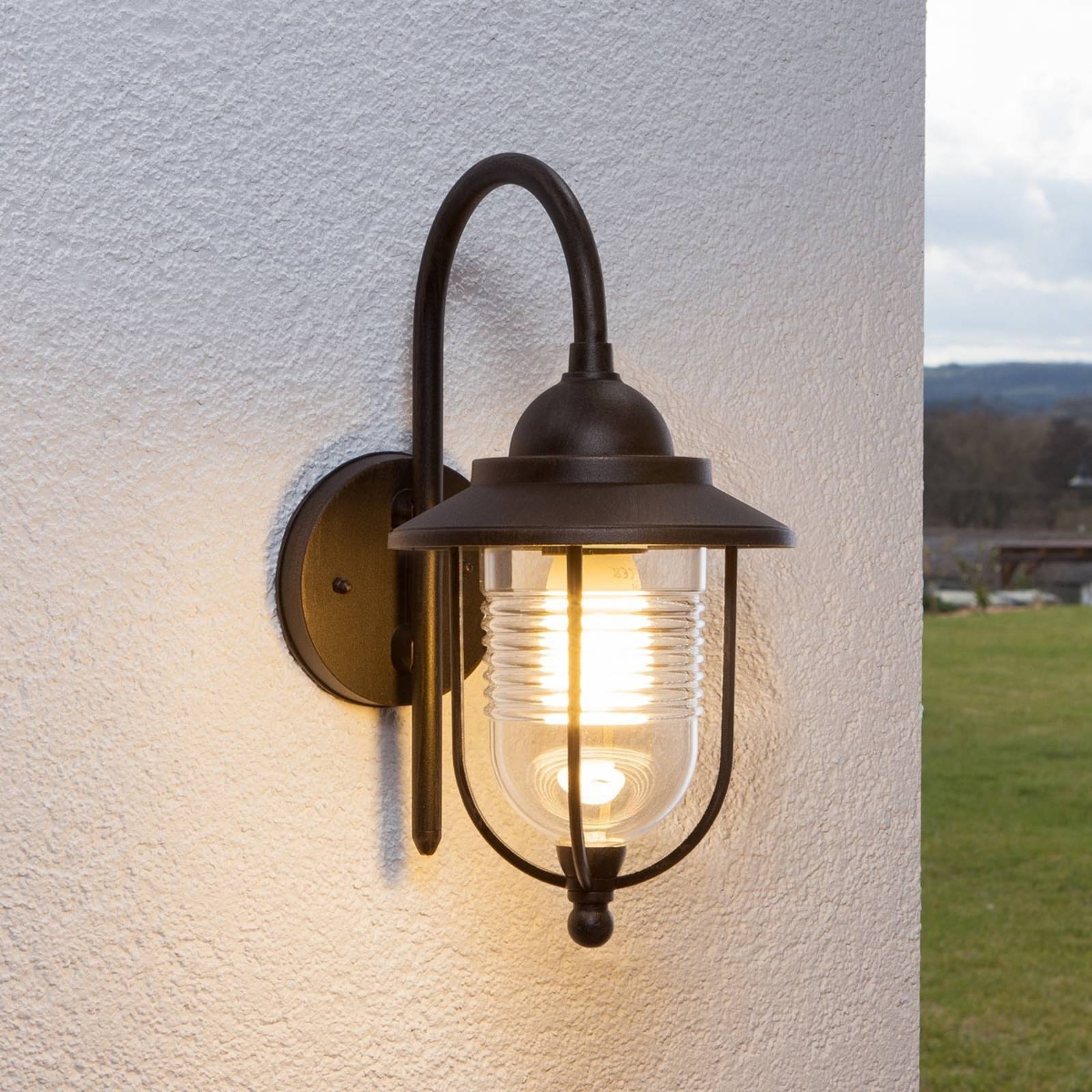 Outdoor Wall Light MERET Lindby, dimmable, Clear / transparent, Aluminium, Antique, Outdoor Wall Light