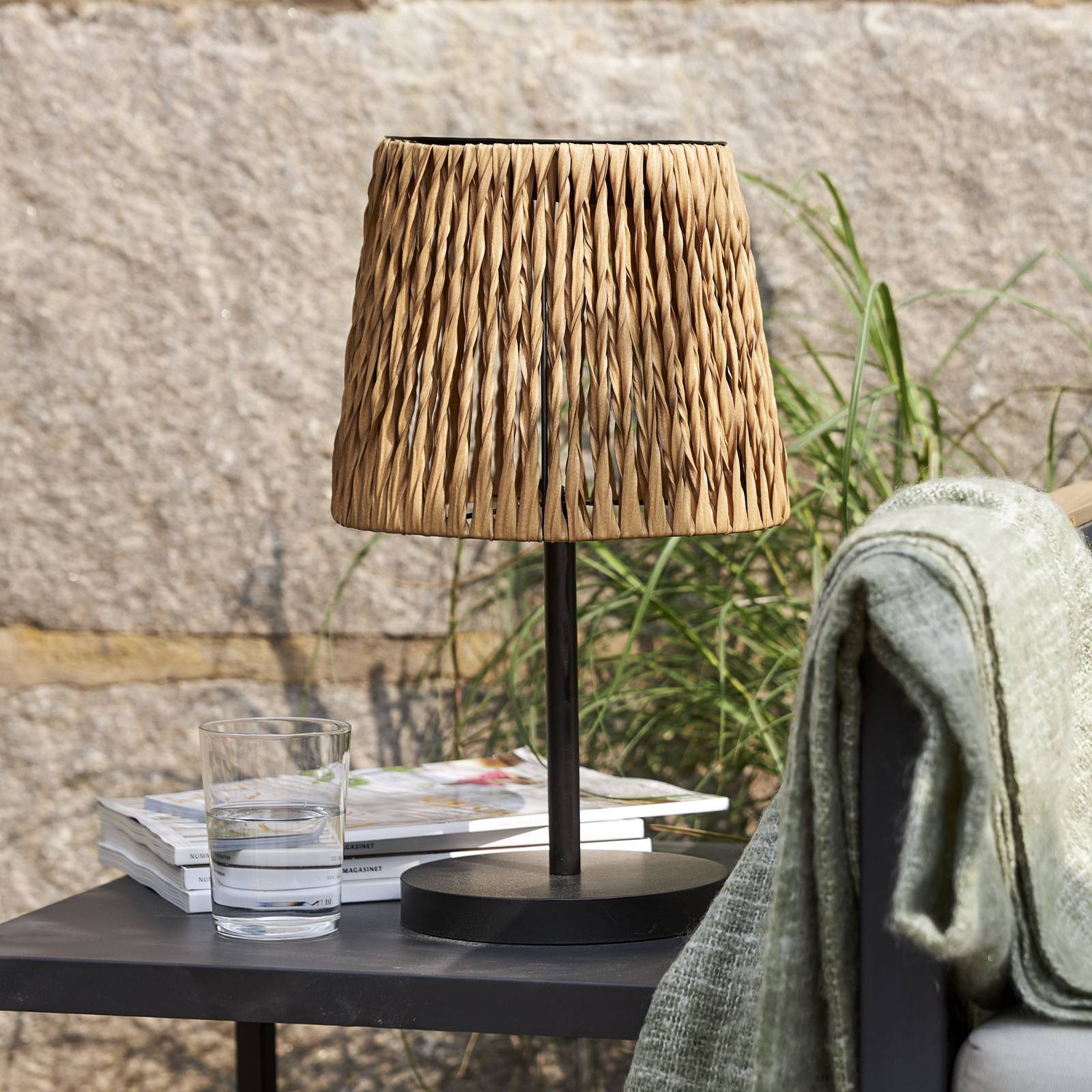 STAR TRADING LED table lamp Cesta 48cm brown/black plastic/metal, Brown / rust, metal, Modern, outdoor solar lights