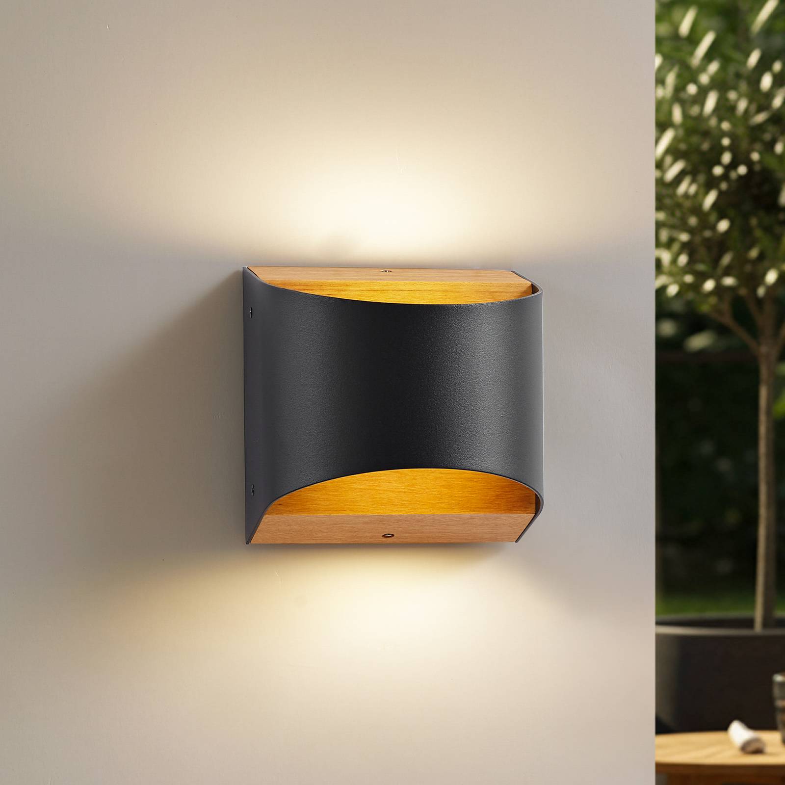 LED Outdoor Wall Light Lenore Lindby, Black, Aluminium, Modern, Outdoor Wall Light