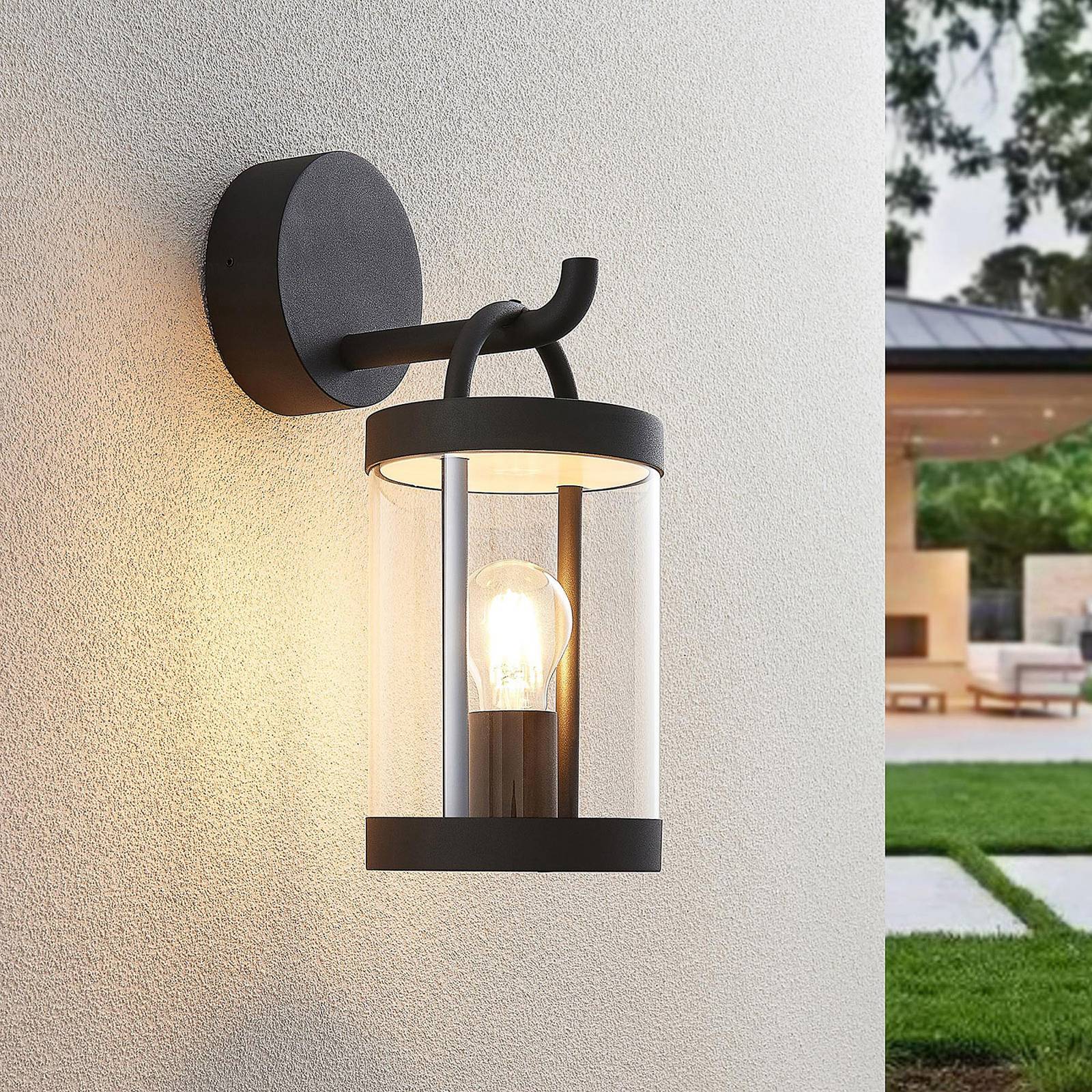 Outdoor Wall Light Cassian Lucande, dimmable, Black, Aluminium, Modern, Outdoor Wall Light
