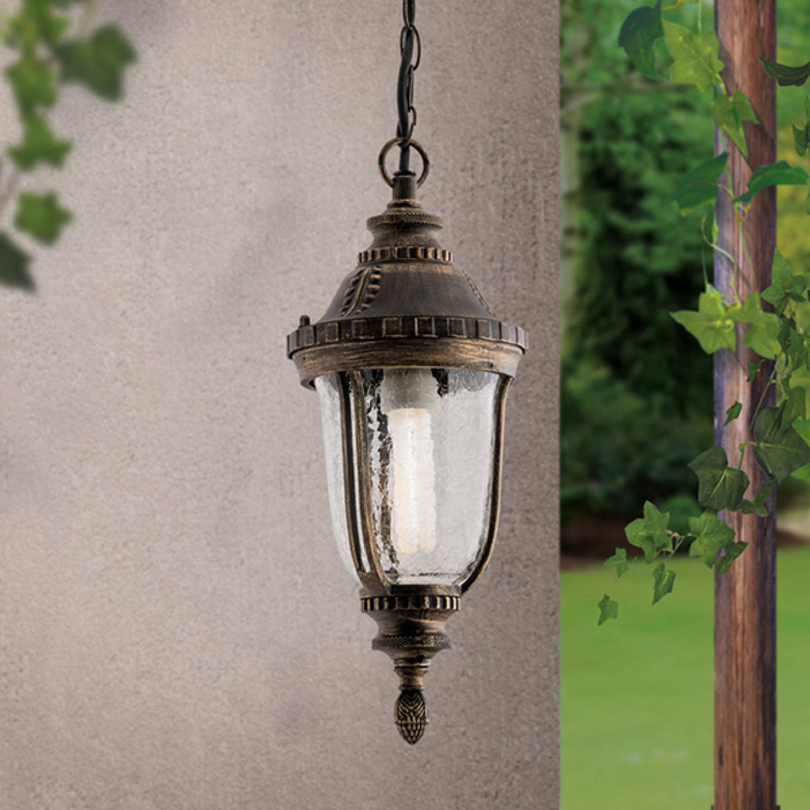 ORION Traditional Paula pendant light, textured glass, Brown / rust, Aluminium, Country House / Rustic, Ceiling Light Outdoor