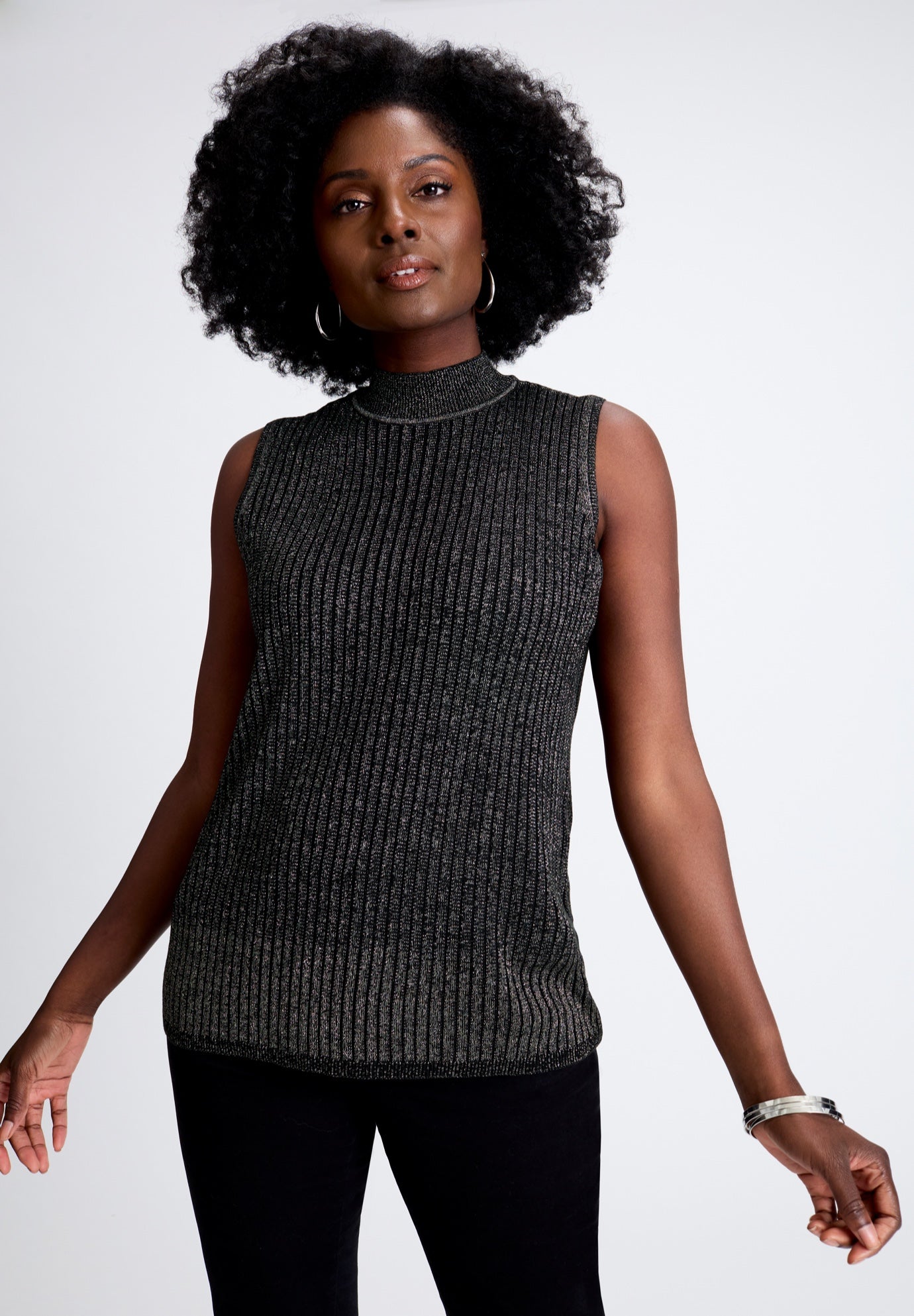 Plus Size Women's Ribbed Sleeveless Shell by Jessica London in Black Metallic (Size 2X)