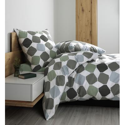 Bettwäsche JANINE "Mako-Satin87106 06", grün, B/L: 200cm x 200cm, 2 St., Mako-Satin, B/L: 80cm x 80cm & 80cm x 80cm, Mako-Satin, Obermaterial: 100% Baumwolle, Bettwäsche, mit Reissverschluss Image