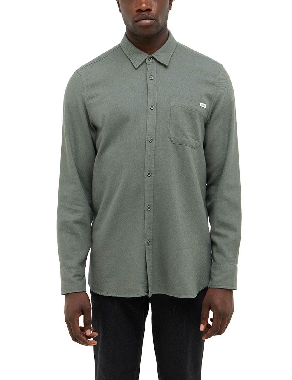 Langarmhemd MUSTANG "Herren Style Eastbridge", Herren, Gr. M, US-Größen, grün 6473, Web, 100% Baumwolle, unifarben, regular fit, Hemden