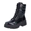 Schnürstiefelette RIEKER "Rieker Stiefelette Lederimitat", Damen, Gr. 36, schwarz (schwarz lack), Lederimitat, casual, Schuhe