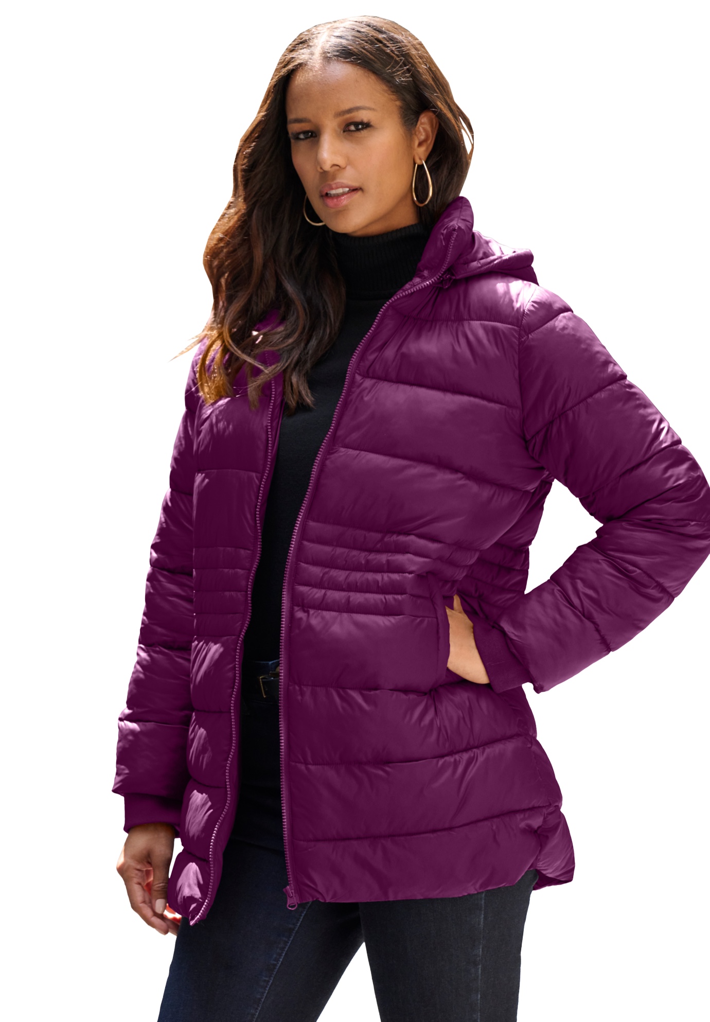 Plus Size Women's Plus Size Longer Lightweight Quilted Jacket by Roaman's in Dark Berry (Size 4X)