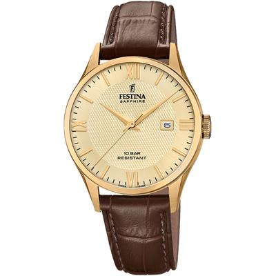 Quarzuhr FESTINA "Swiss Made Collection", dunkelbraun, Armbanduhren, Damen, Armbanduhr, Damenuhr, Herrenuhr, Swiss Made, Lederarmband, Datum Image