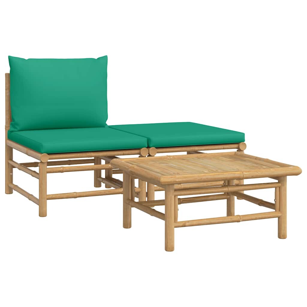 vidaXL 3-tlg. Garten-Lounge-Set mit Grünen Kissen Bambus Image