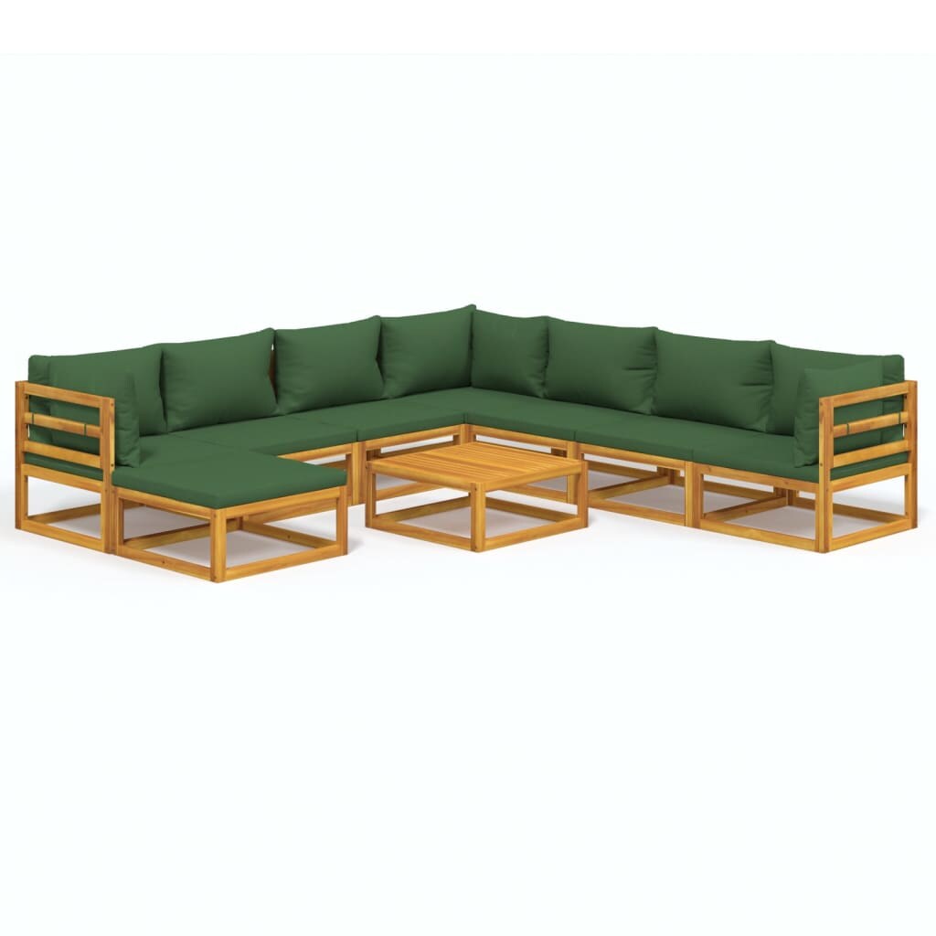 vidaXL 9-tlg. Garten-Lounge-Set mit Grünen Kissen Massivholz Image