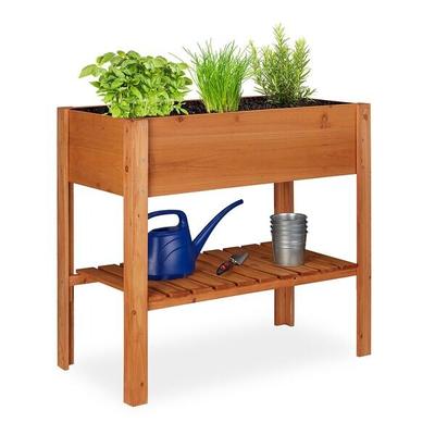 relaxdays Hochbeet aus Holz mit Ablagefach braun Image